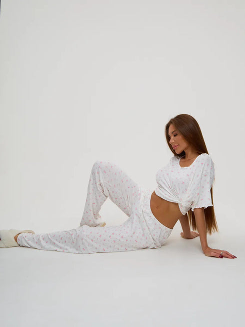 Printed Floral Short-sleeve Pajama Set