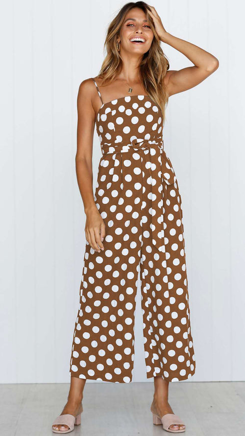 Strapless Polka Dot Wide-Leg Jumpsuit
