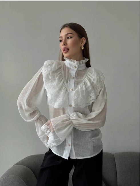 Stand Collar Chiffon Top