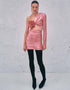 Pink Embroidered Oblique Shoulder Dress