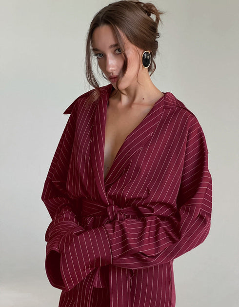 Striped Wrap Shirt & Maxi Skirt Set