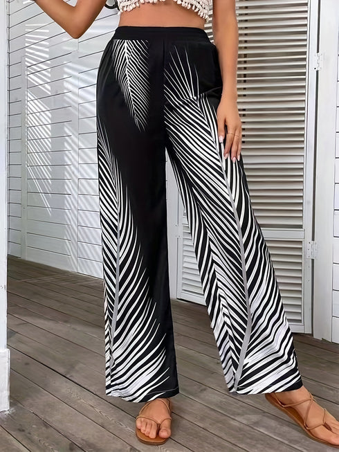Leaf Print Wide-Leg Pant