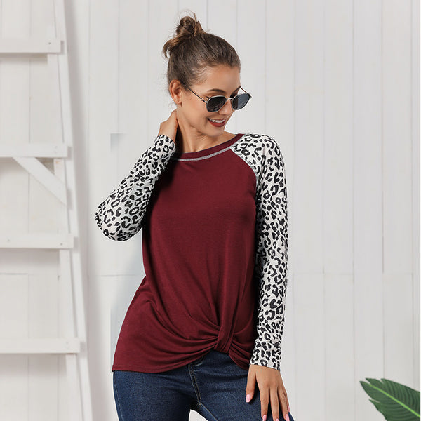 Long-sleeve Leopard-print T-shirt With A Twisted Hem