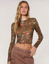 Leopard & Floral Mesh Long Sleeve Top