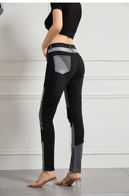 High-waisted color-blocked denim pants