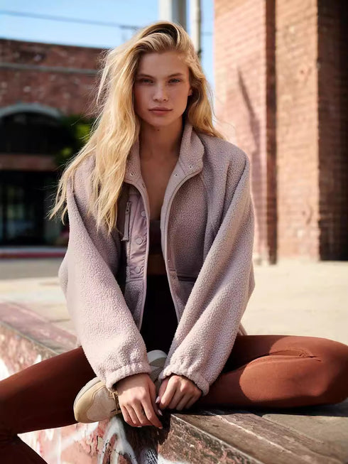 Lambswool Stand Collar Loose Fit Jacket