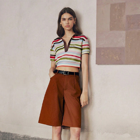 Striped Cropped Short Sleeve Top