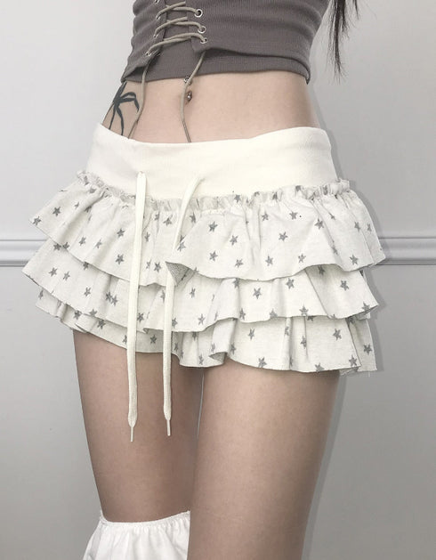 Printed Ruffle Double-Layer Short Skirt