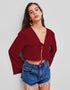 V-Neck Cropped Long Sleeve Top