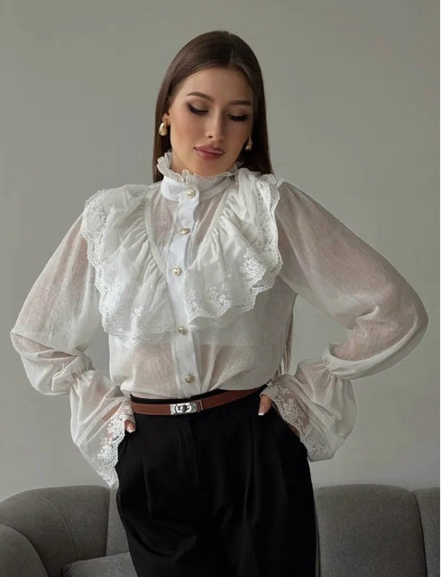 Stand Collar Chiffon Top