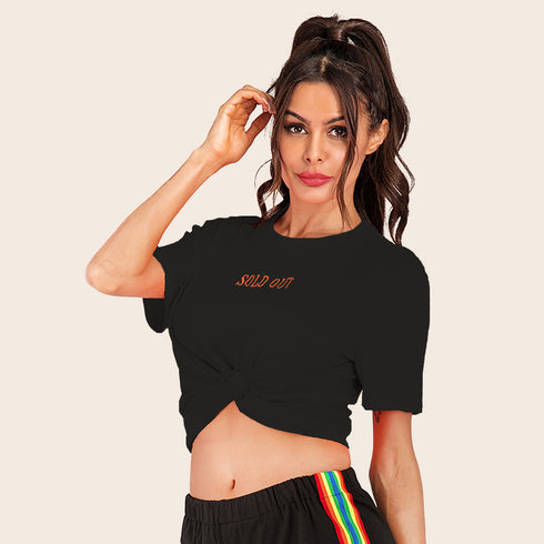 Letter Print Round Neck T-Shirt