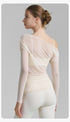 Oblique Shoulder Mesh Yoga Shirt Pleated Sports Top