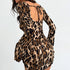 Sexy Backless Leopard Print Dress Retro Lace-up Slimming Basic Wooden Ear Decorative Skirt