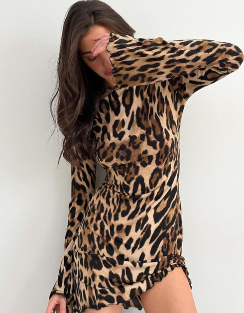 Leopard Print Backless Mini Dress