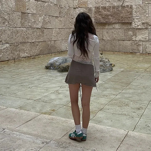 Fashionable and sexy slim lace patchwork long-sleeved T-shirt