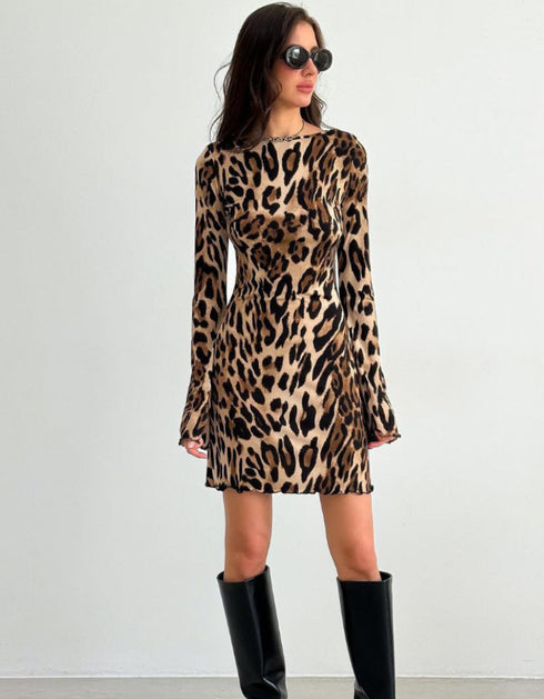 Leopard Print Backless Mini Dress