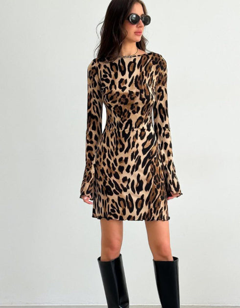 Leopard Print Backless Mini Dress