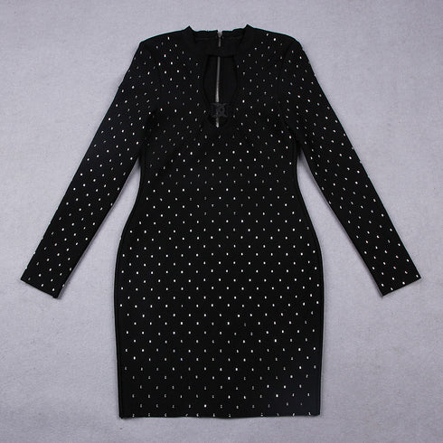 Black Hot Drill Long Sleeve Mini Dress