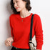 Ladies Solid Color Round Neck Long Sleeve Pullover Sweater
