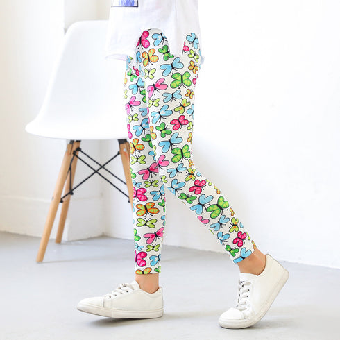 Girls' Spring And Autumn Thin Elastic Printed Pants