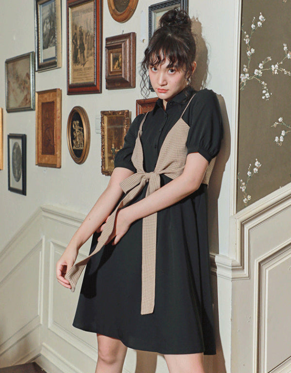 Tie-Front Contrast Dress