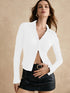 Slim Fit Textured Button-Up Long Sleeve Blouse