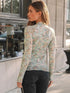 High Collar Long Sleeve Lace Floral Mesh