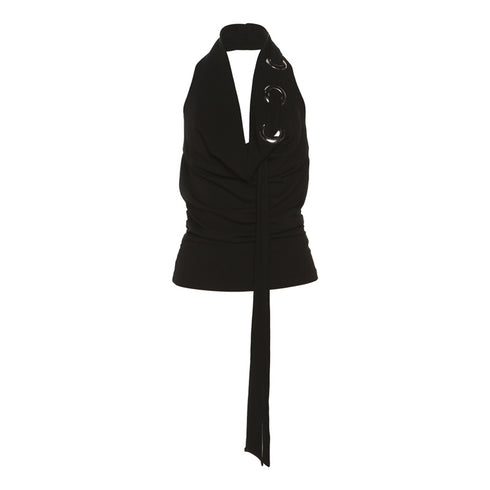 Black neckless sleeveless vest