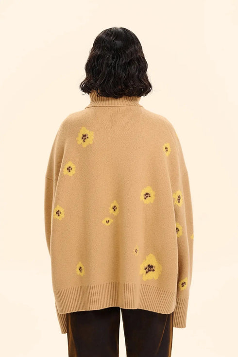 Women's Flower Jacquard Turtleneck Sweater