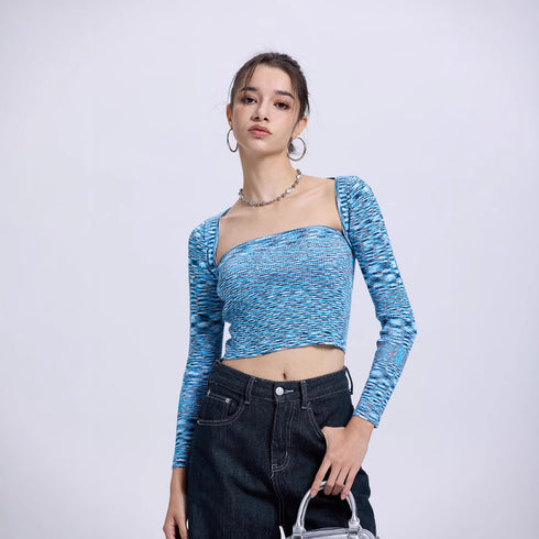 Short Sleeve Crop Top & Long Sleeve Overlay