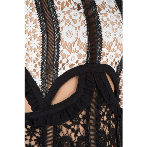 Black Lace Stitching Mini Dress