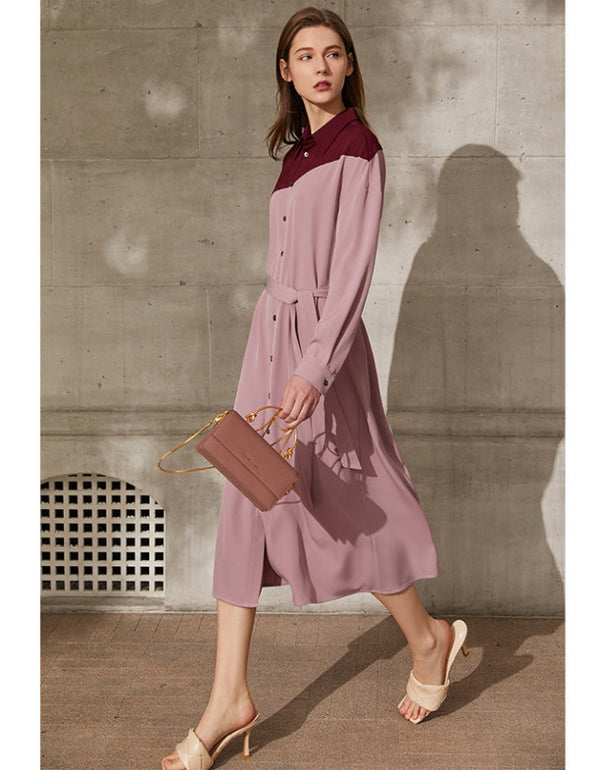 Contrast Color A-Line Midi Dress