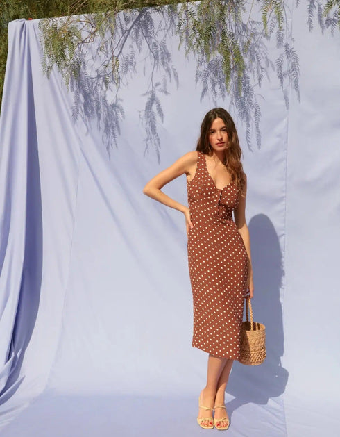 Polka Dot V-Neck Midi Sundress