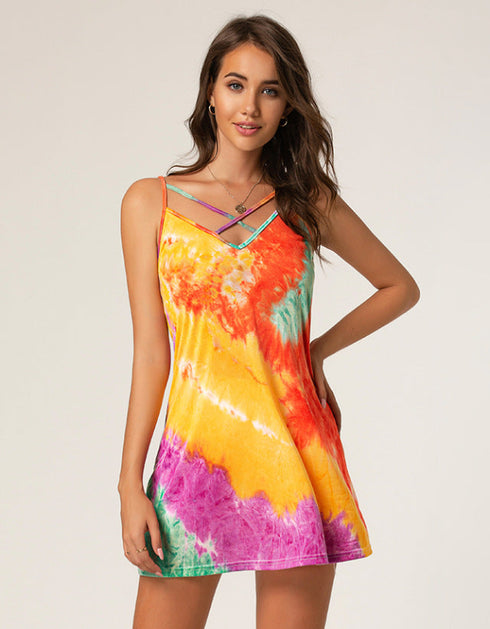 Tie-Dye Printed Camisole Mini Dress