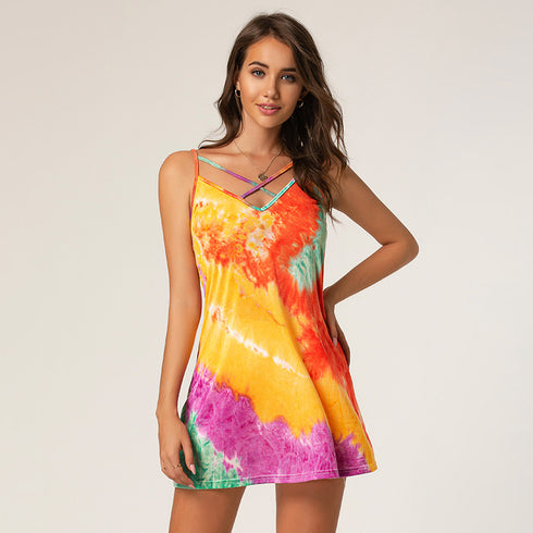 Tie-Dye Printed Camisole Mini Dress