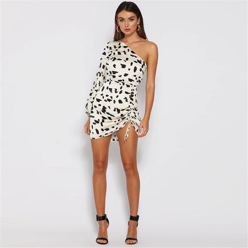 Cow Print One-Shoulder Mini Dress