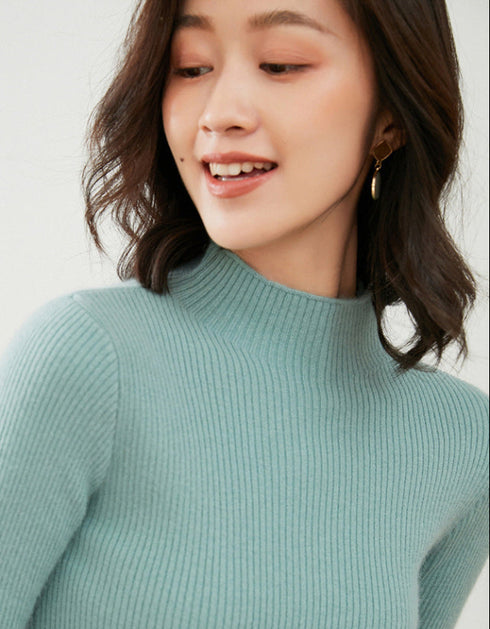 Ribbed High-Neck Knit Sweater