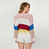 Color-block Striped Low-cut Deep V-neck Irregular Sweater Knit For Women