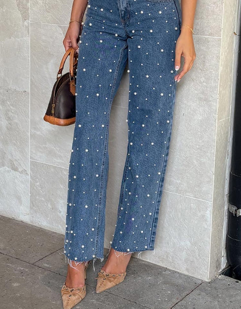 Oblique Waist Straight Leg Jeans