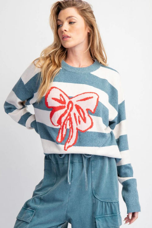 Women's Round Neck Pullover Long Sleeve Bowknot Sweater