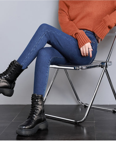 High-looking Smoky Gray High Waist Velvet Padded Jeans