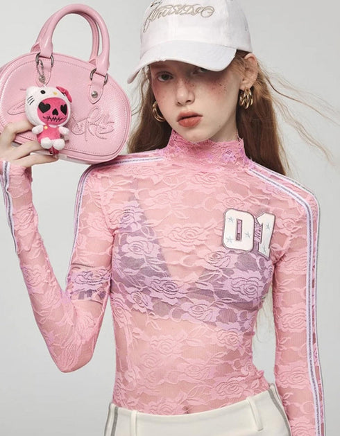 Embroidered Lace High-Neck Top