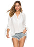 White V-Neck Casual Long-Sleeve Shirt