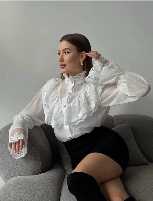 Stand Collar Chiffon Top