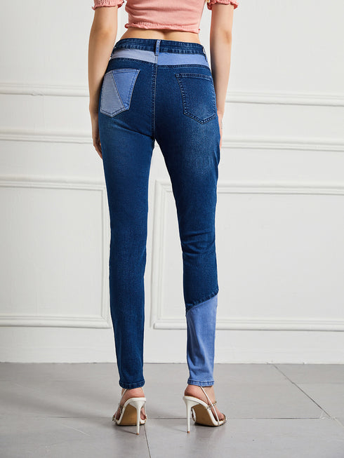 High-waisted color-blocked denim pants