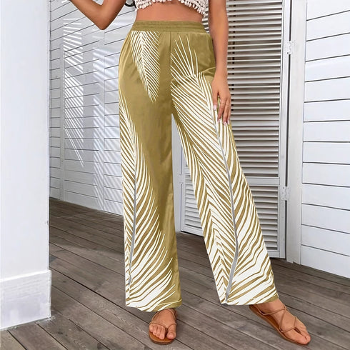Leaf Print Wide-Leg Pant