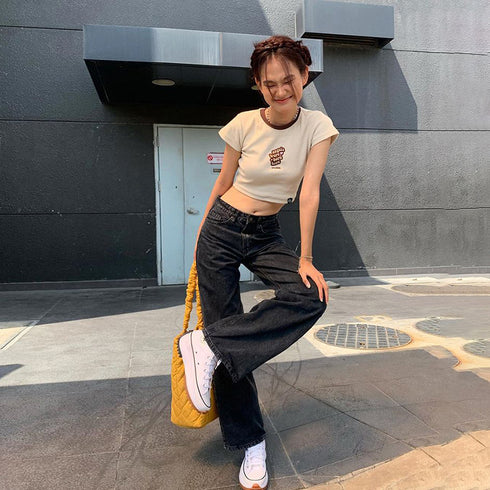 Fashion Letter Crew Neck Short-sleeved T-shirt For Women