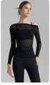 Oblique Shoulder Mesh Yoga Shirt Pleated Sports Top