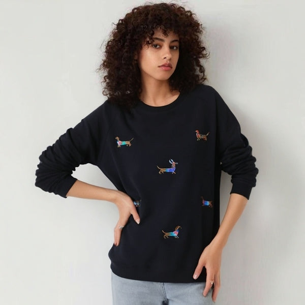 Embroidered Dog Oversized Fleece Sweatshirt