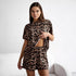 Leopard Print Short Sleeve Suit For Women